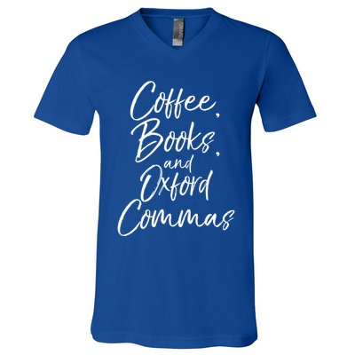 Funny English Teacher Gift Coffee Books And Oxford Commas Gift V-Neck T-Shirt