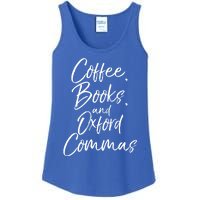 Funny English Teacher Gift Coffee Books And Oxford Commas Gift Ladies Essential Tank