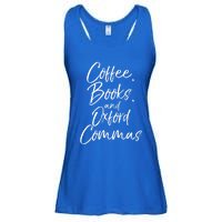 Funny English Teacher Gift Coffee Books And Oxford Commas Gift Ladies Essential Flowy Tank