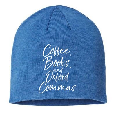 Funny English Teacher Gift Coffee Books And Oxford Commas Gift Sustainable Beanie