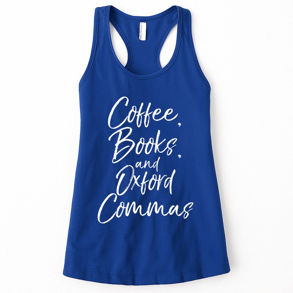 Funny English Teacher Gift Coffee Books And Oxford Commas Gift Womens Tank Top