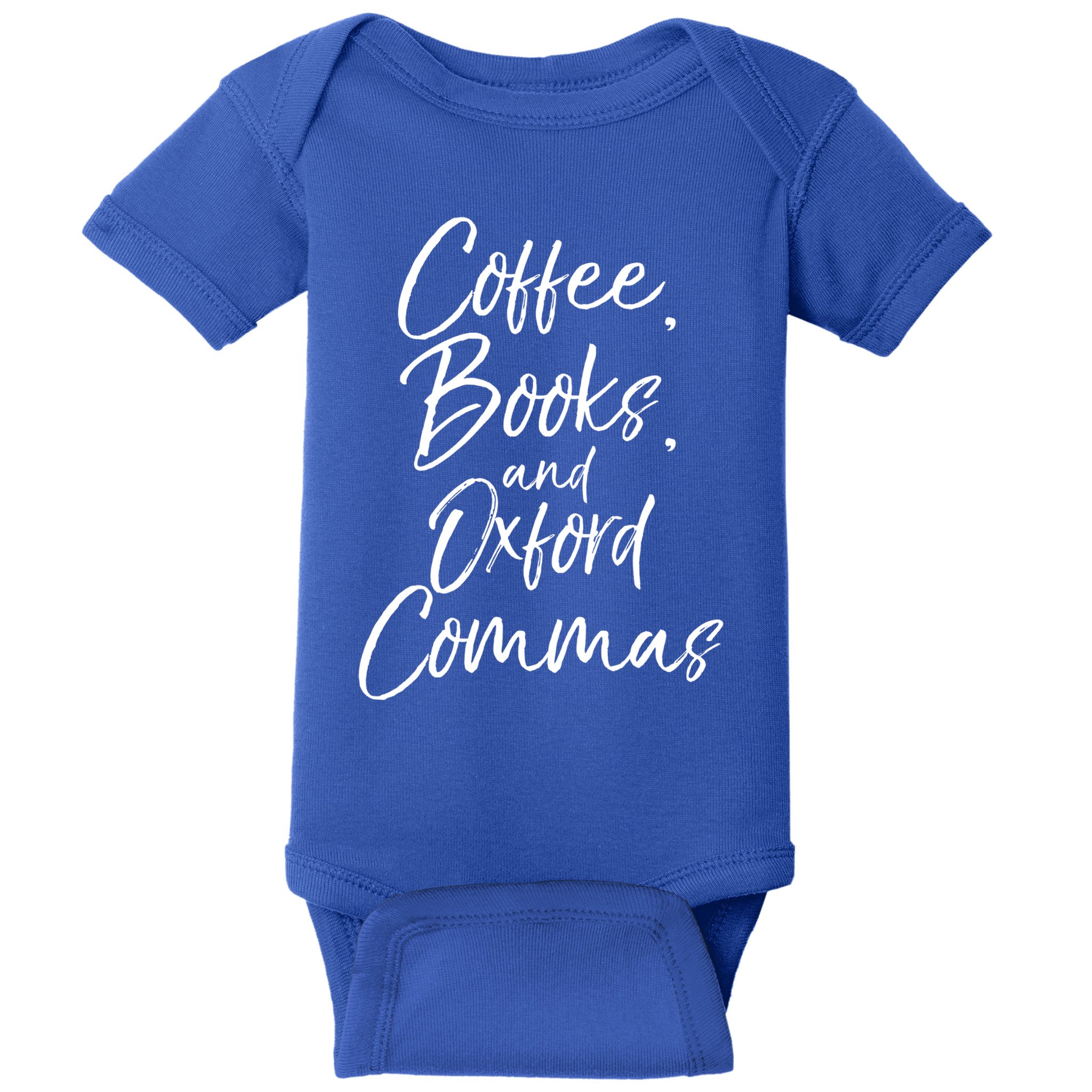 Funny English Teacher Gift Coffee Books And Oxford Commas Gift Baby Bodysuit