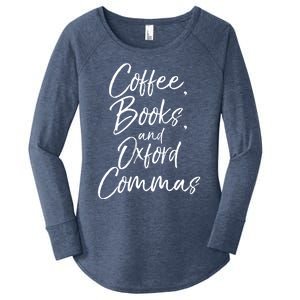 Funny English Teacher Gift Coffee Books And Oxford Commas Gift Women's Perfect Tri Tunic Long Sleeve Shirt