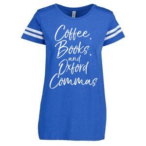 Funny English Teacher Gift Coffee Books And Oxford Commas Gift Enza Ladies Jersey Football T-Shirt