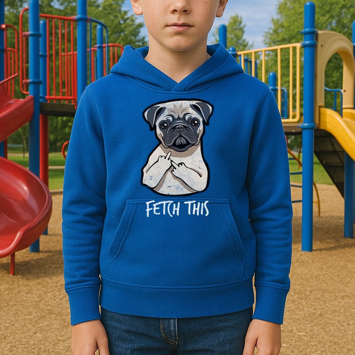 Fetch This Middle Finger Pug Kids Hoodie