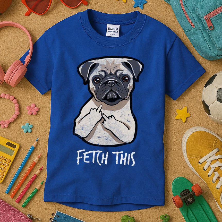 Fetch This Middle Finger Pug Kids T-Shirt
