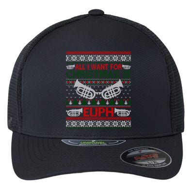 Funny Euph Ugly Christmas Sweater Gift Euphonium Flexfit Unipanel Trucker Cap