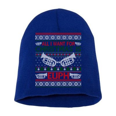 Funny Euph Ugly Christmas Sweater Gift Euphonium Short Acrylic Beanie