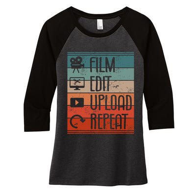 Film Edit Upload Repeat Cinematographer Cinematography Women's Tri-Blend 3/4-Sleeve Raglan Shirt