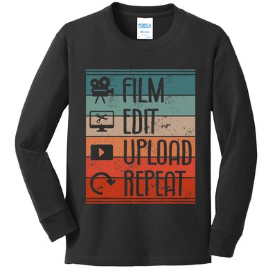 Film Edit Upload Repeat Cinematographer Cinematography Kids Long Sleeve Shirt