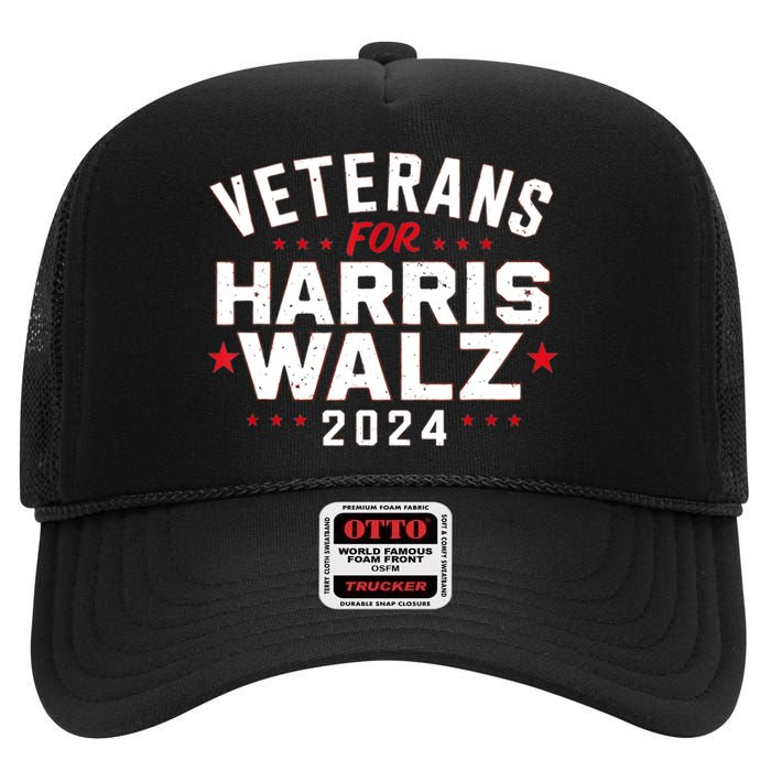 Funny Election Vote Blue Democrat Veterans For Harris Waltz 2024 Gift High Crown Mesh Back Trucker Hat