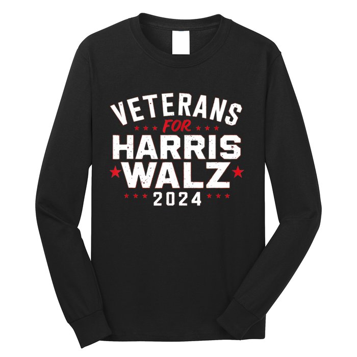 Funny Election Vote Blue Democrat Veterans For Harris Waltz 2024 Gift Long Sleeve Shirt