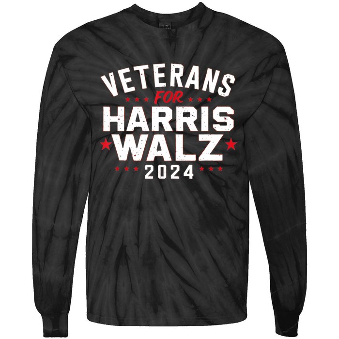 Funny Election Vote Blue Democrat Veterans For Harris Waltz 2024 Gift Tie-Dye Long Sleeve Shirt