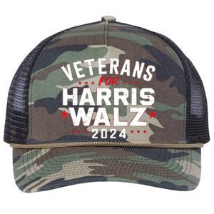 Funny Election Vote Blue Democrat Veterans For Harris Waltz 2024 Gift Retro Rope Trucker Hat Cap