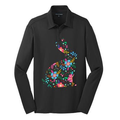 Floral Easter Women Easter Bunny Spring Flowers Rabbit Silk Touch Performance Long Sleeve Polo