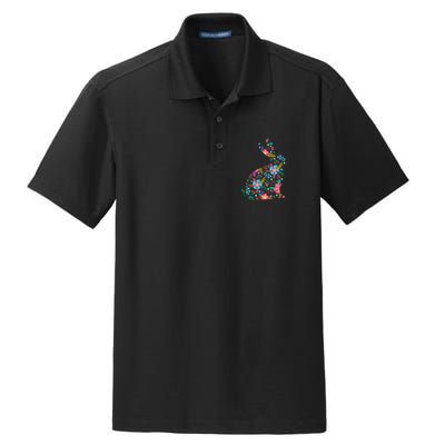 Floral Easter Women Easter Bunny Spring Flowers Rabbit Dry Zone Grid Polo
