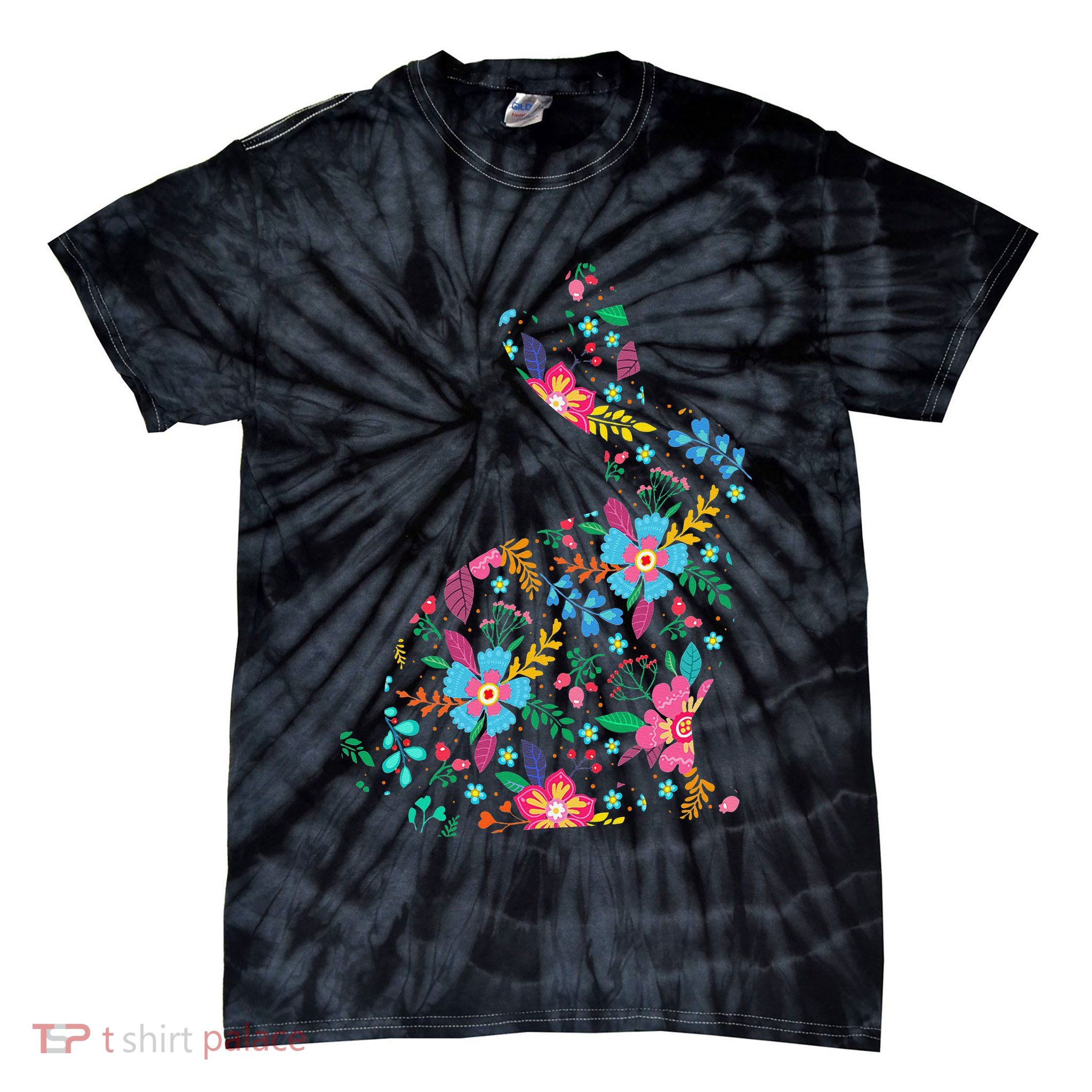 Floral Easter Women Easter Bunny Spring Flowers Rabbit Tie-Dye T-Shirt