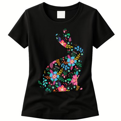 Floral Easter Women Easter Bunny Spring Flowers Rabbit Womens T-Shirt