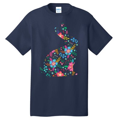 Floral Easter Women Easter Bunny Spring Flowers Rabbit Tall T-Shirt