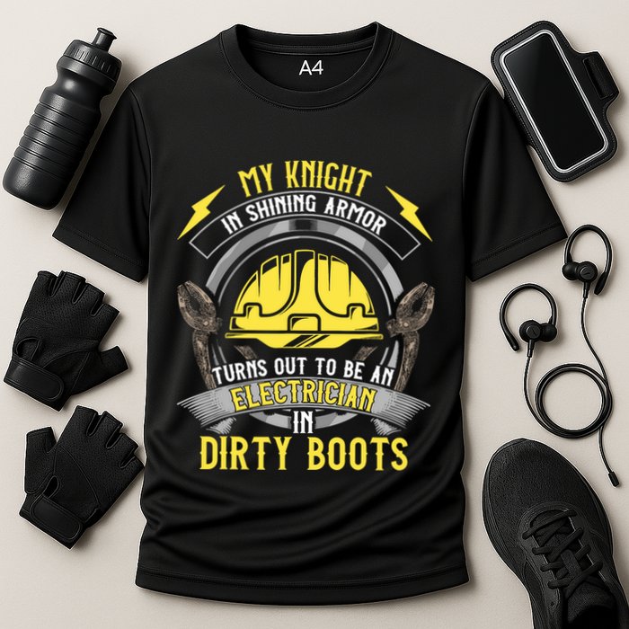 Funny Electrician Wife Girlfriend My Knight In Shining Armor Cooling Performance Crew T-Shirt