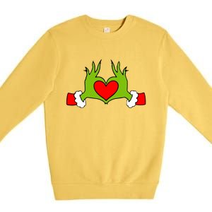 Funny Elf With Cute Heart Hands Symbol Style Christmas Premium Crewneck Sweatshirt