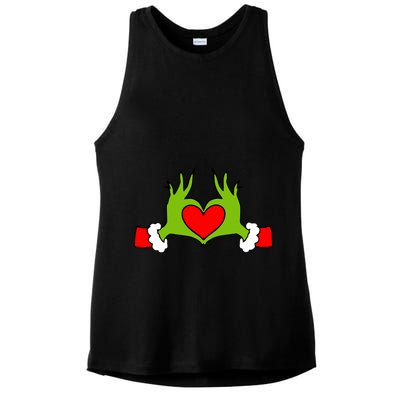 Funny Elf With Cute Heart Hands Symbol Style Christmas Ladies PosiCharge Tri-Blend Wicking Tank