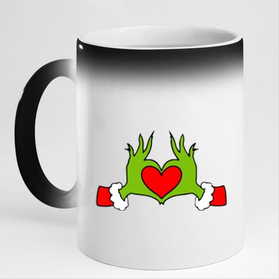 Funny Elf With Cute Heart Hands Symbol Style Christmas 11oz Black Color Changing Mug