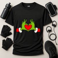 Funny Elf With Cute Heart Hands Symbol Style Christmas Performance Shirt
