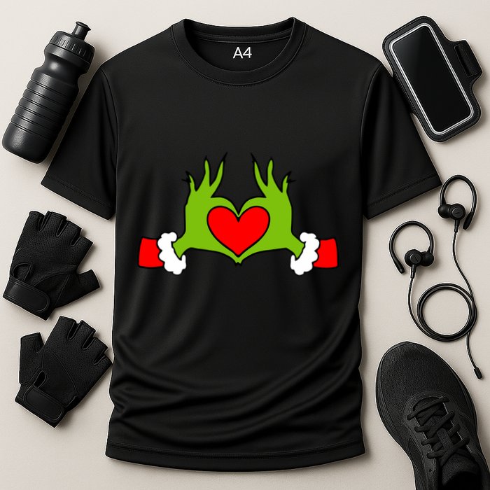 Funny Elf With Cute Heart Hands Symbol Style Christmas Performance Shirt