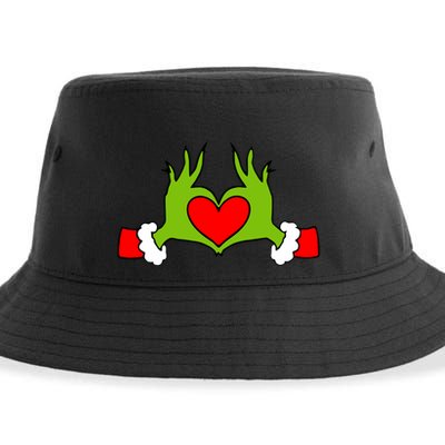 Funny Elf With Cute Heart Hands Symbol Style Christmas Sustainable Bucket Hat