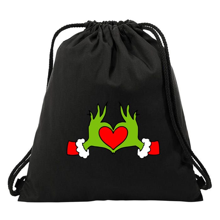Funny Elf With Cute Heart Hands Symbol Style Christmas Drawstring Bag