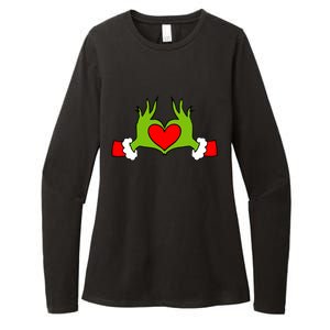 Funny Elf With Cute Heart Hands Symbol Style Christmas Womens CVC Long Sleeve Shirt