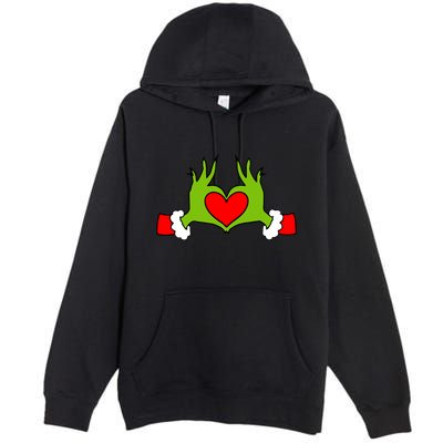 Funny Elf With Cute Heart Hands Symbol Style Christmas Premium Pullover Hoodie