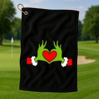 Funny Elf With Cute Heart Hands Symbol Style Christmas Golf Towel