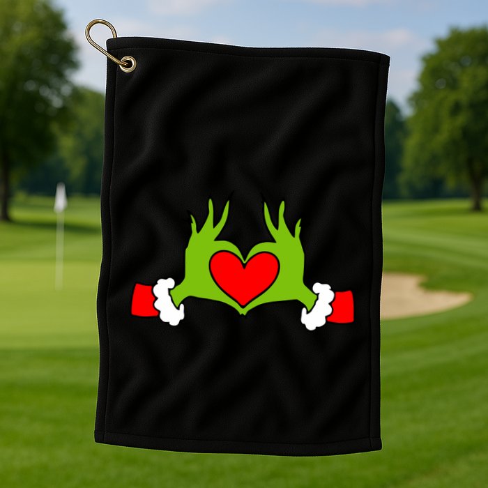 Funny Elf With Cute Heart Hands Symbol Style Christmas Golf Towel