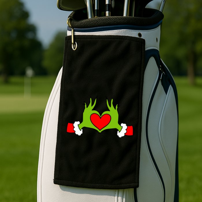 Funny Elf With Cute Heart Hands Symbol Style Christmas Golf Towel