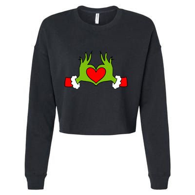 Funny Elf With Cute Heart Hands Symbol Style Christmas Cropped Pullover Crew
