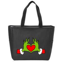 Funny Elf With Cute Heart Hands Symbol Style Christmas Zip Tote Bag