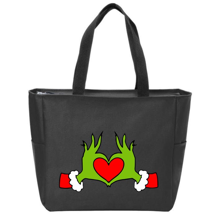 Funny Elf With Cute Heart Hands Symbol Style Christmas Zip Tote Bag