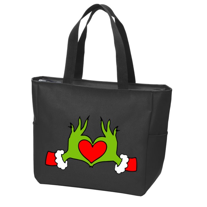 Funny Elf With Cute Heart Hands Symbol Style Christmas Zip Tote Bag