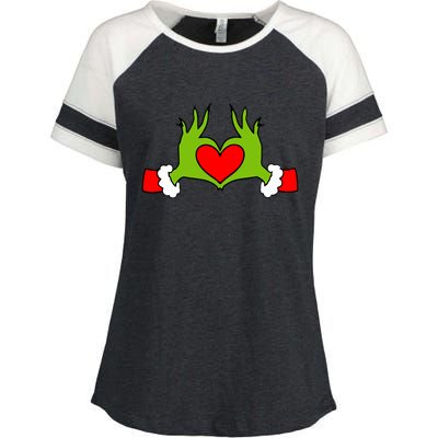 Funny Elf With Cute Heart Hands Symbol Style Christmas Enza Ladies Jersey Colorblock Tee