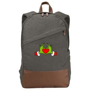 Funny Elf With Cute Heart Hands Symbol Style Christmas Cotton Canvas Backpack