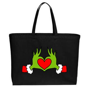 Funny Elf With Cute Heart Hands Symbol Style Christmas Cotton Canvas Jumbo Tote