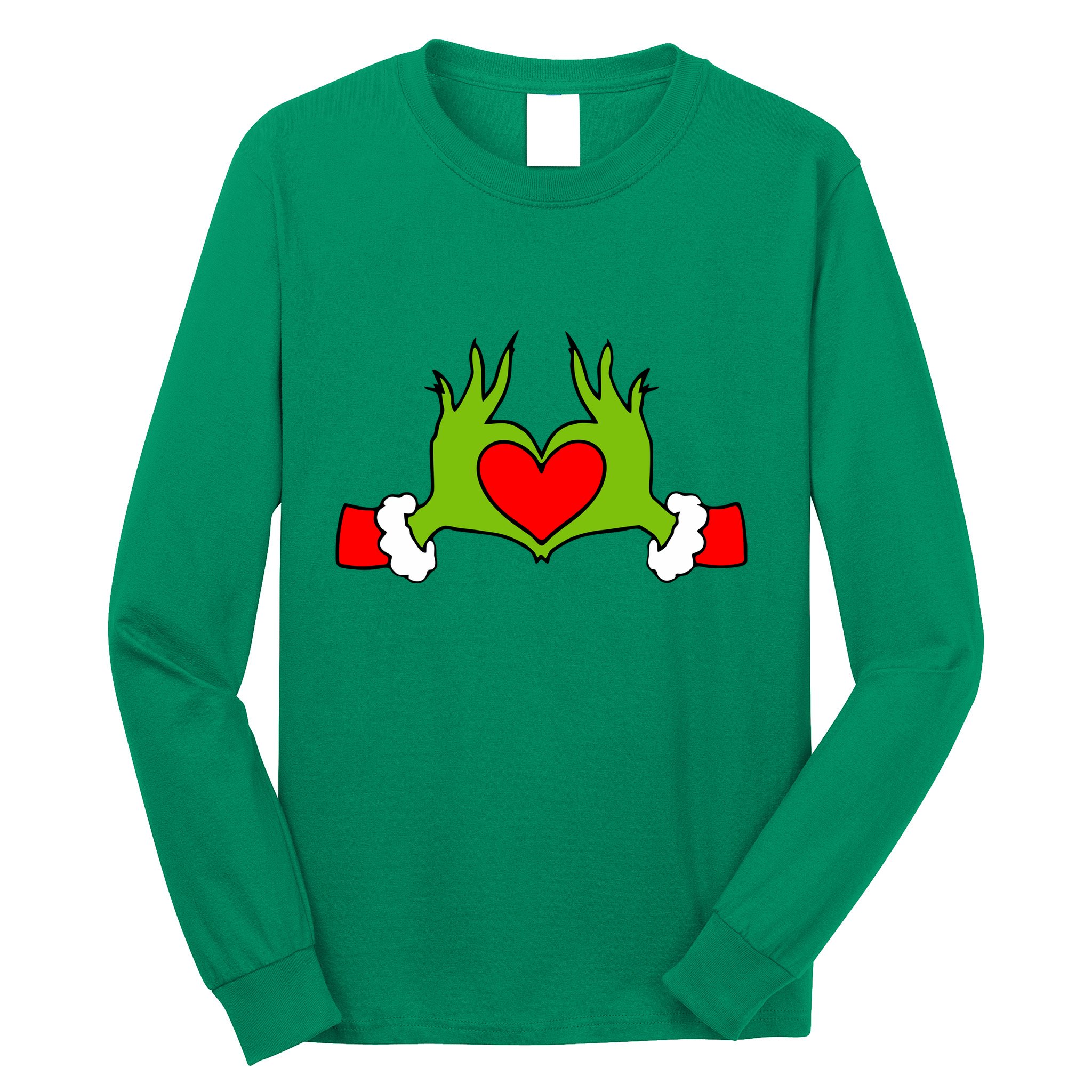 Funny Elf With Cute Heart Hands Symbol Style Christmas Long Sleeve Shirt
