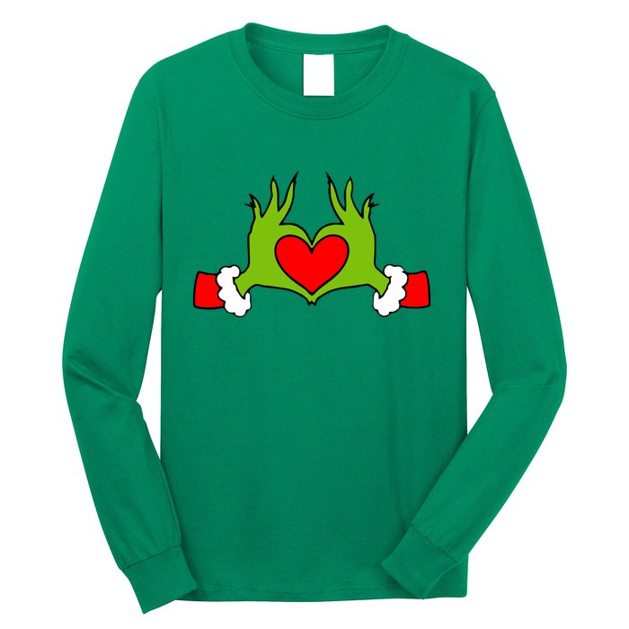 Funny Elf With Cute Heart Hands Symbol Style Christmas Long Sleeve Shirt