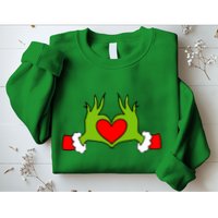 Funny Elf With Cute Heart Hands Symbol Style Christmas Sweatshirt