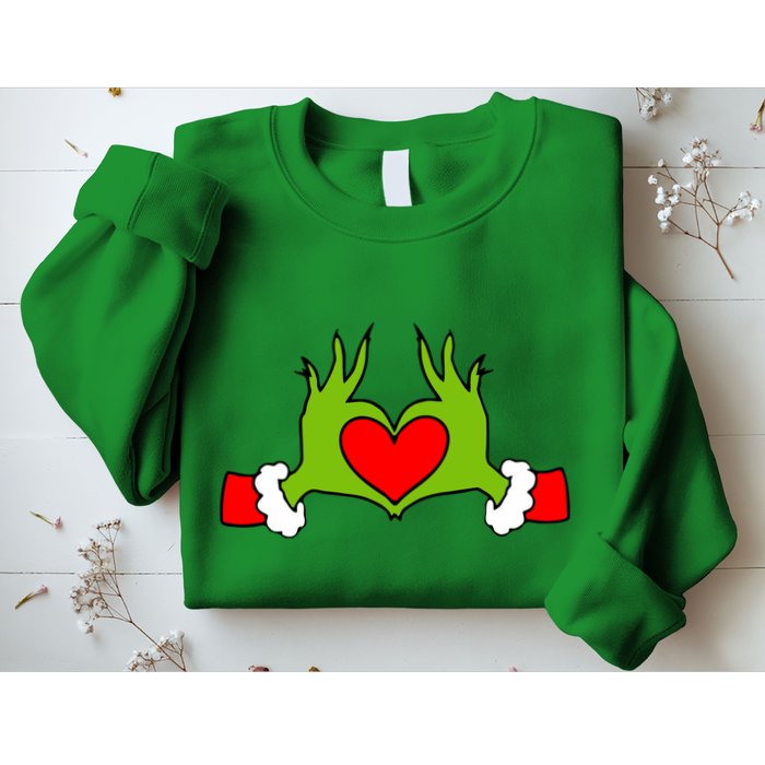 Funny Elf With Cute Heart Hands Symbol Style Christmas Sweatshirt