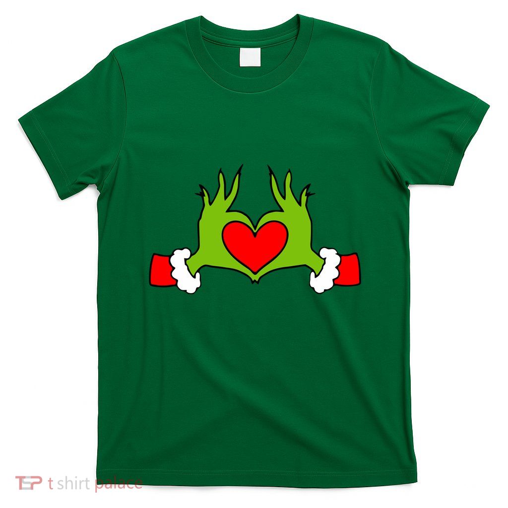 Funny Elf With Cute Heart Hands Symbol Style Christmas T-Shirt