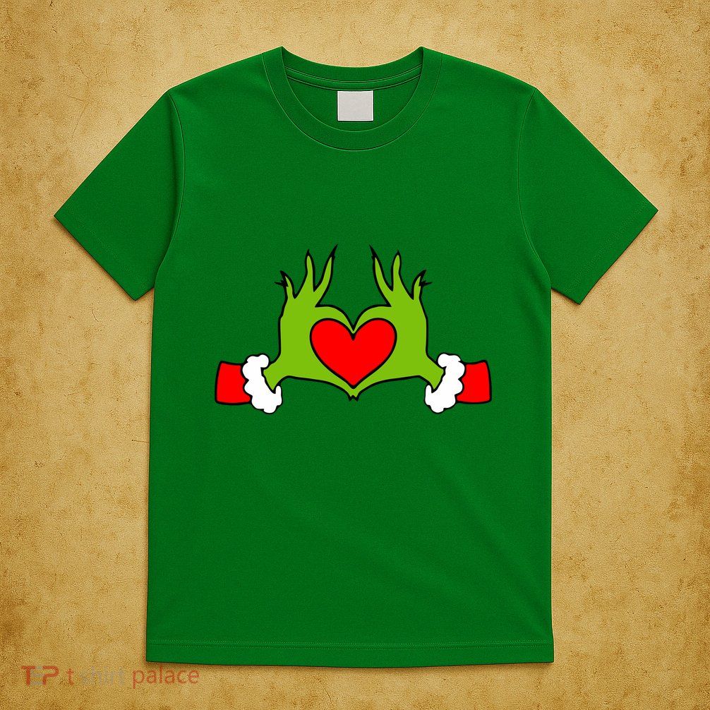 Funny Elf With Cute Heart Hands Symbol Style Christmas T-Shirt