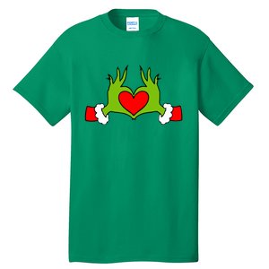 Funny Elf With Cute Heart Hands Symbol Style Christmas Tall T-Shirt